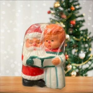 Vintage Rainbow Candle Santa Claus Choir Boy Christmas Caroling NOS